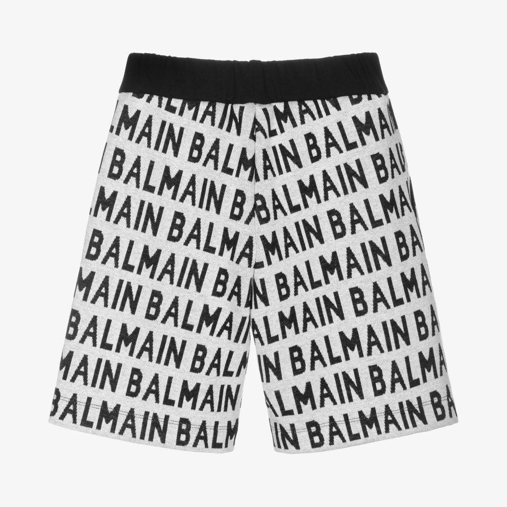 Balmain-Boys Grey Cotton Logo Shorts | Childrensalon Outlet