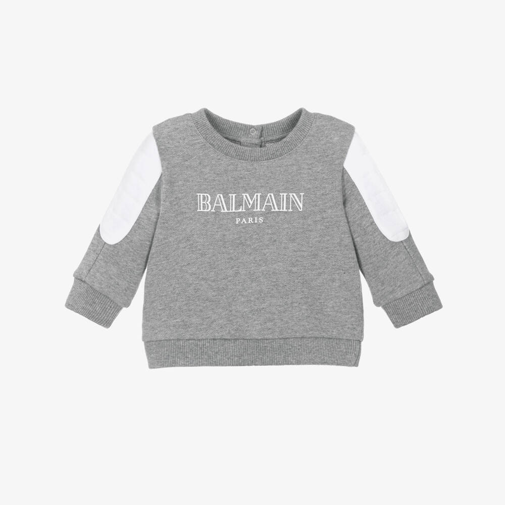 Balmain-Boys Grey Ribbed Cotton Pullover | Childrensalon Outlet