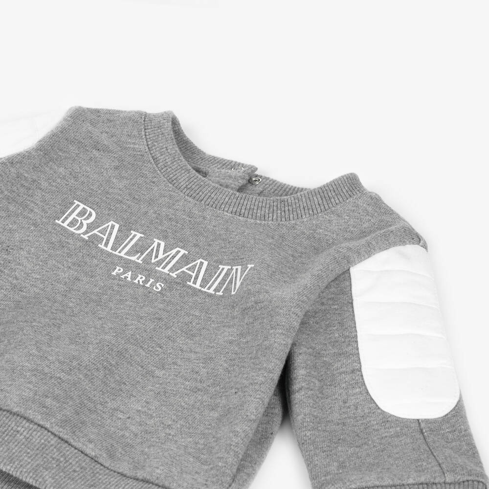 Balmain-Boys Grey Ribbed Cotton Pullover | Childrensalon Outlet