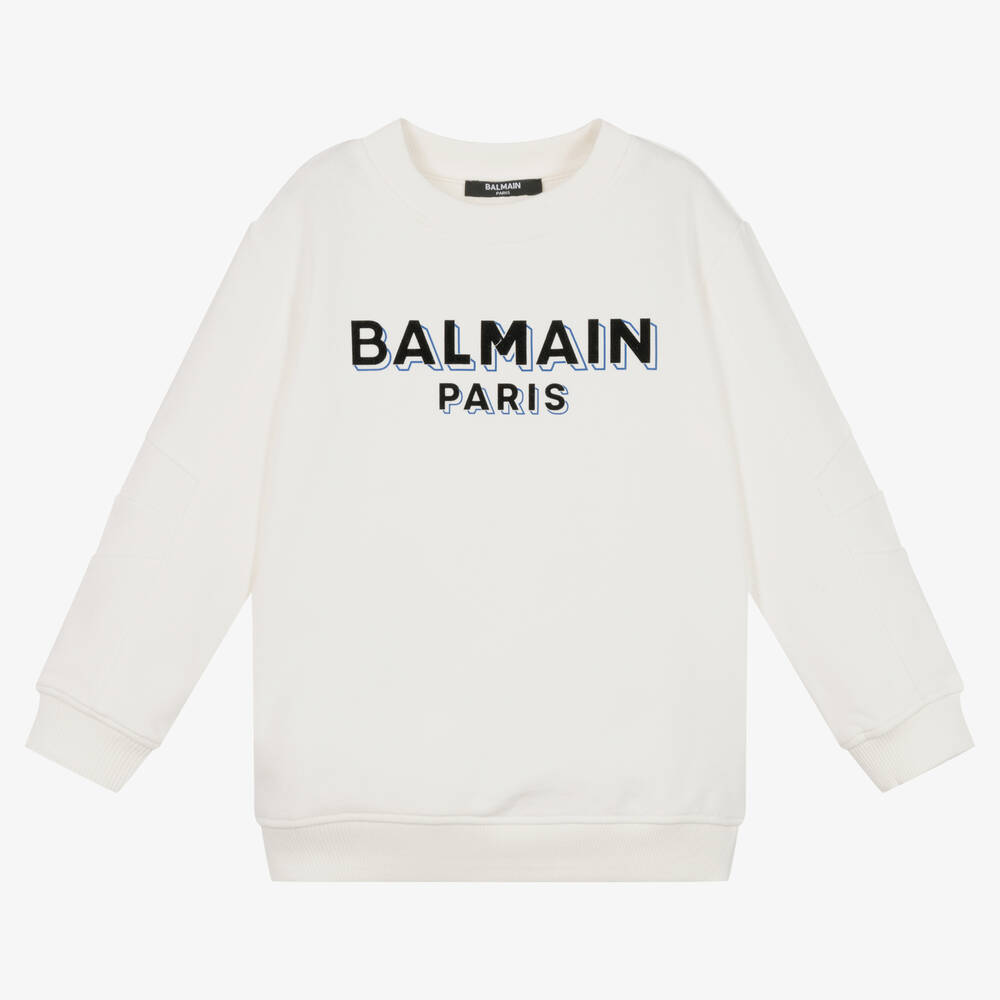Balmain - Baumwoll-Sweatshirt Elfenbein | Childrensalon
