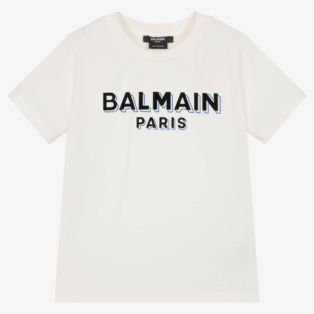 Balmain - Elfenbeinfarbenes Baumwoll-T-Shirt | Childrensalon