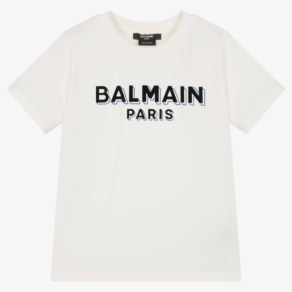 Balmain - تيشيرت قطن لون عاجي للأولاد | Childrensalon