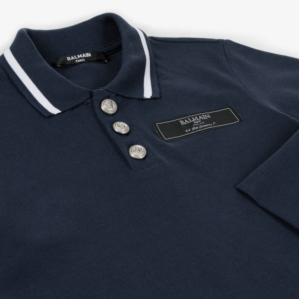 Balmain-Boys Long Sleeve Navy Polo | Childrensalon Outlet