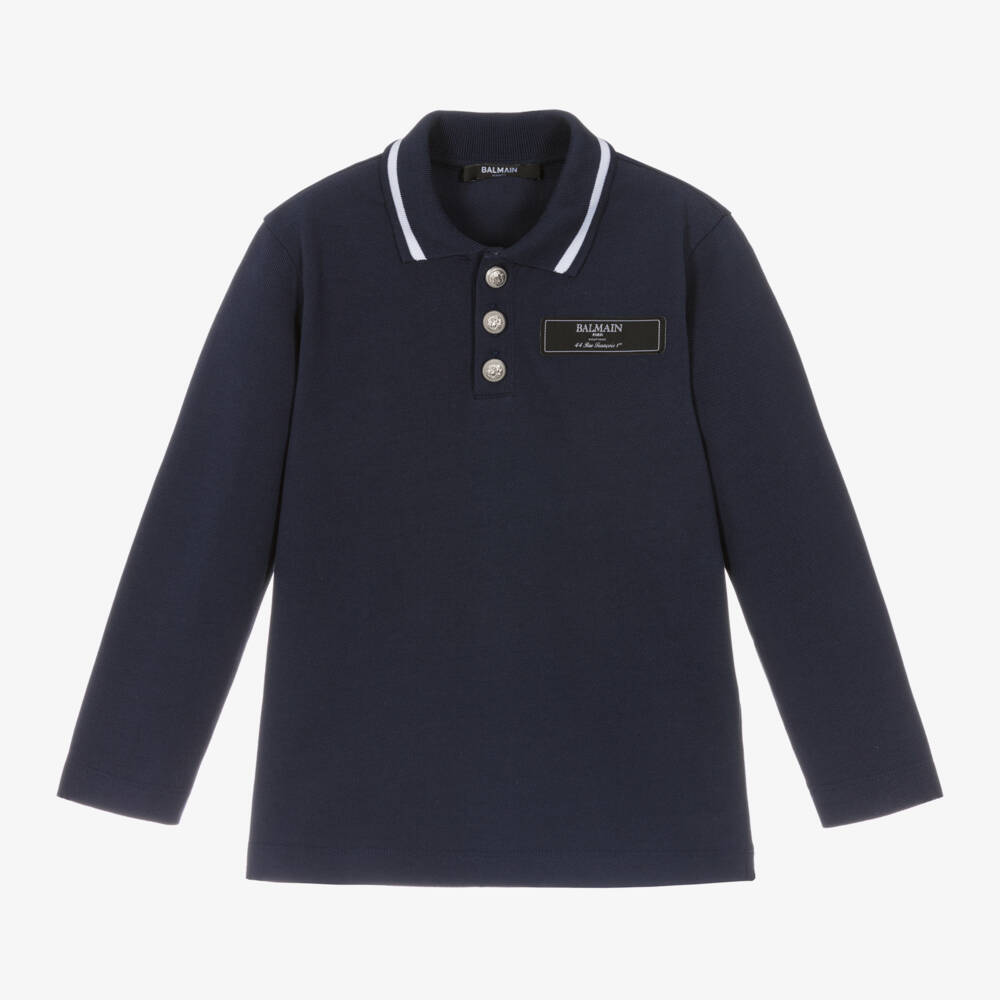 Balmain-Boys Long Sleeve Navy Polo | Childrensalon Outlet