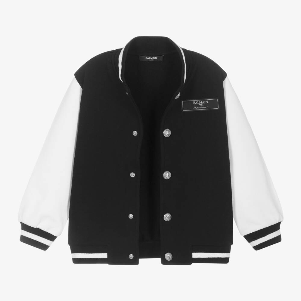 Balmain-Boys Monochrome Cotton Bomber Jacket | Childrensalon Outlet