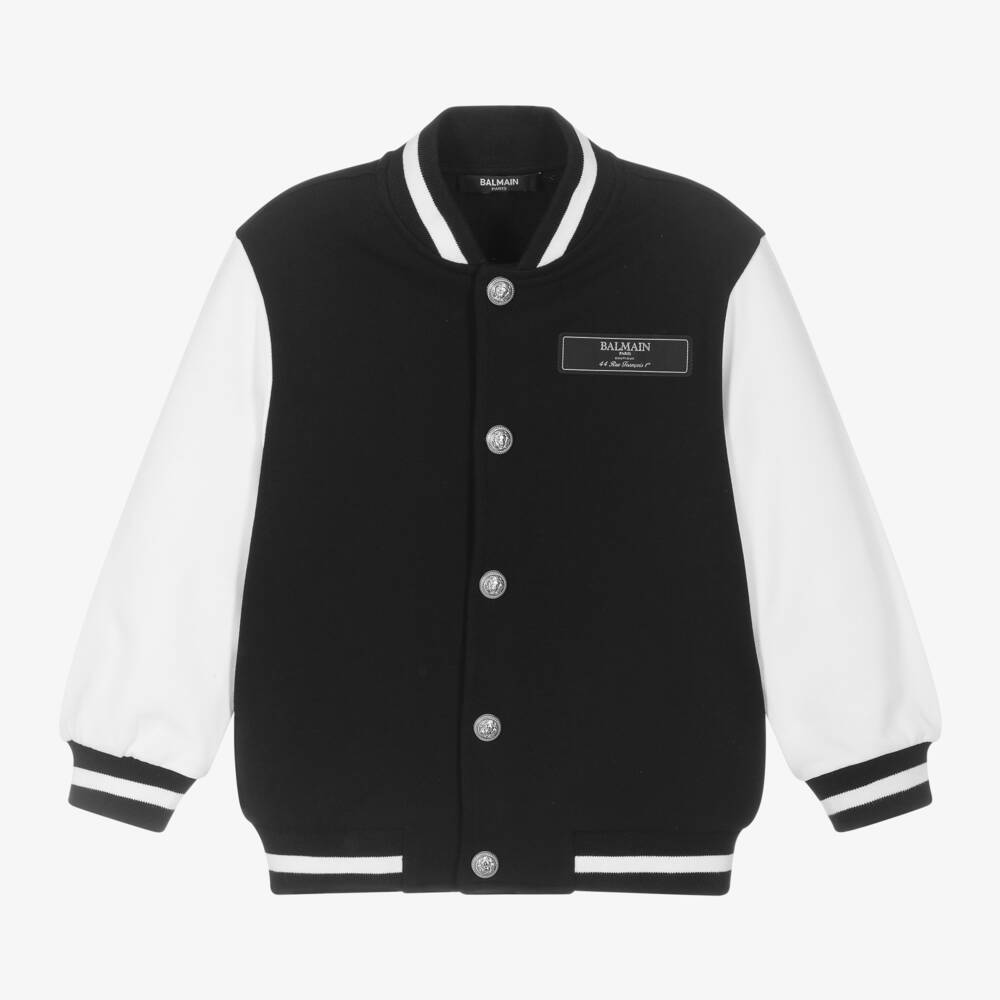 Balmain-Boys Monochrome Cotton Bomber Jacket | Childrensalon Outlet