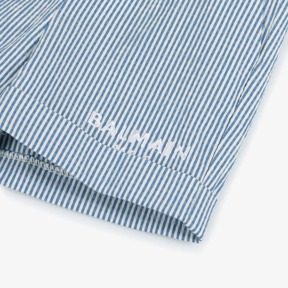 Balmain-Boys Seersucker Blue Shorts Delight | Childrensalon Outlet