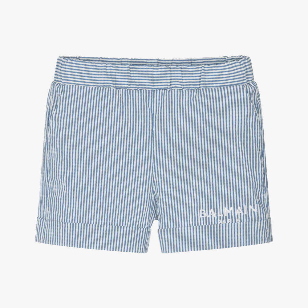 Balmain-Boys Seersucker Blue Shorts Delight | Childrensalon Outlet