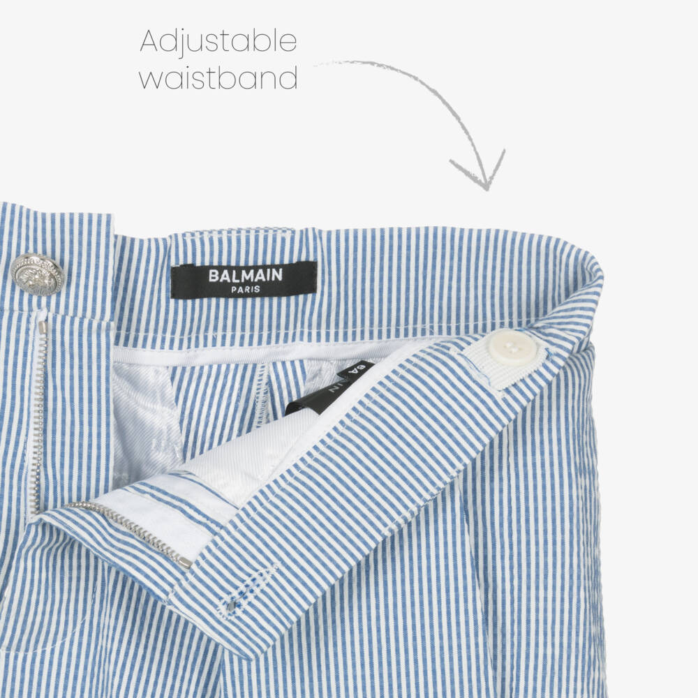Balmain-شورت مخطط أزرق للأولاد من قماش سييرساكر | Childrensalon Outlet