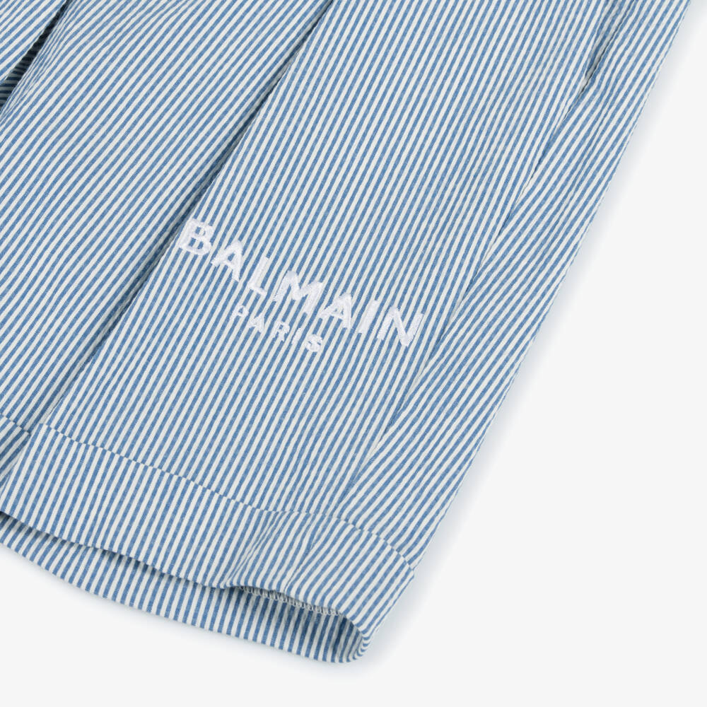 Balmain-شورت مخطط أزرق للأولاد من قماش سييرساكر | Childrensalon Outlet
