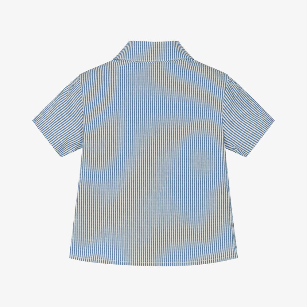Balmain-Boys Seersucker Blue Striped Top | Childrensalon Outlet