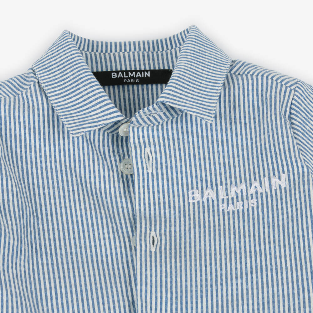 Balmain-Boys Seersucker Blue Striped Top | Childrensalon Outlet