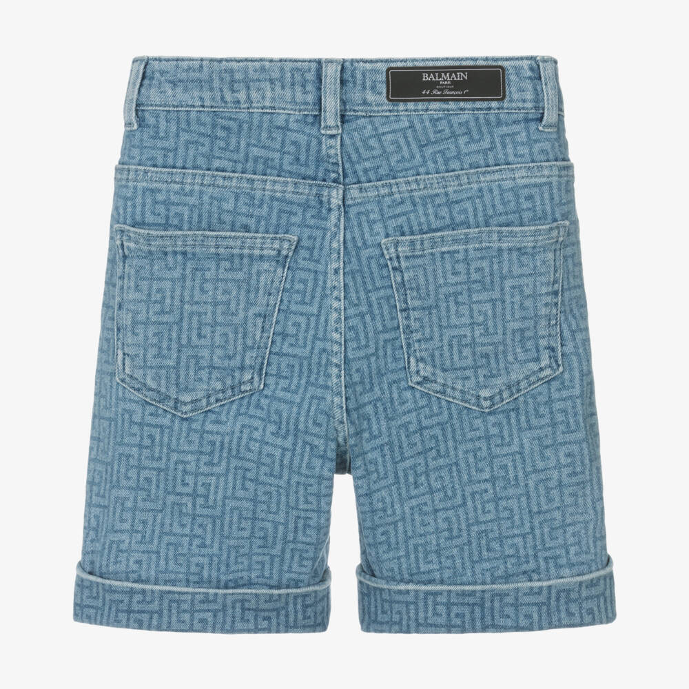 Balmain-Boys Signature Print Denim Shorts | Childrensalon Outlet