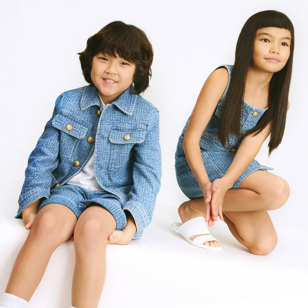 Balmain-Boys Signature Print Denim Shorts | Childrensalon Outlet