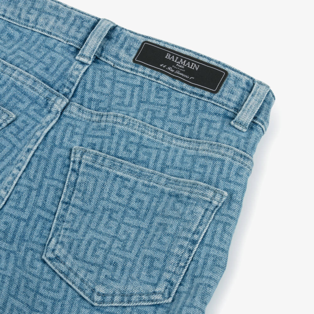 Balmain-Boys Signature Print Denim Shorts | Childrensalon Outlet