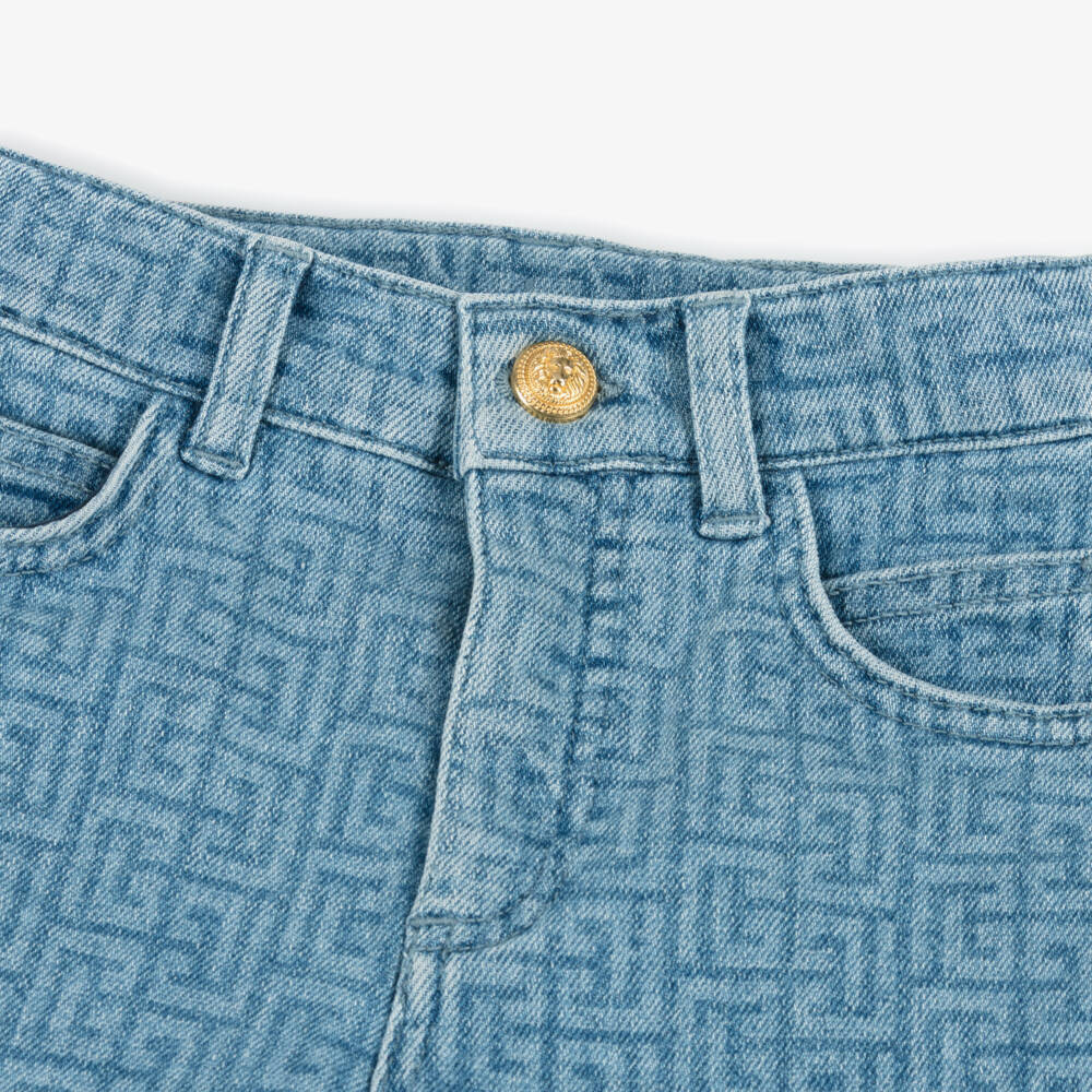 Balmain-Boys Signature Print Denim Shorts | Childrensalon Outlet