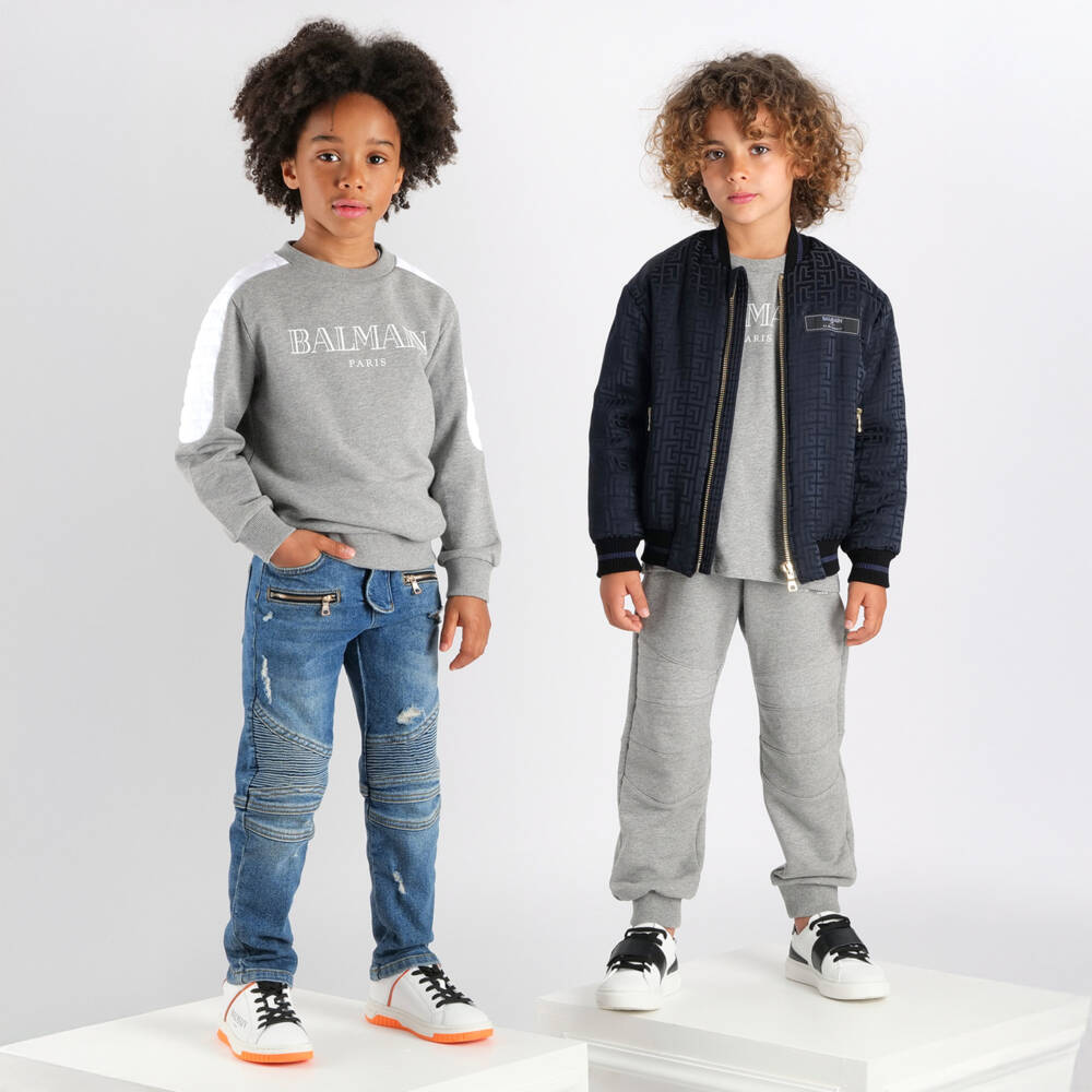 Balmain-Boys Soft Grey Cotton Jersey Top | Childrensalon Outlet