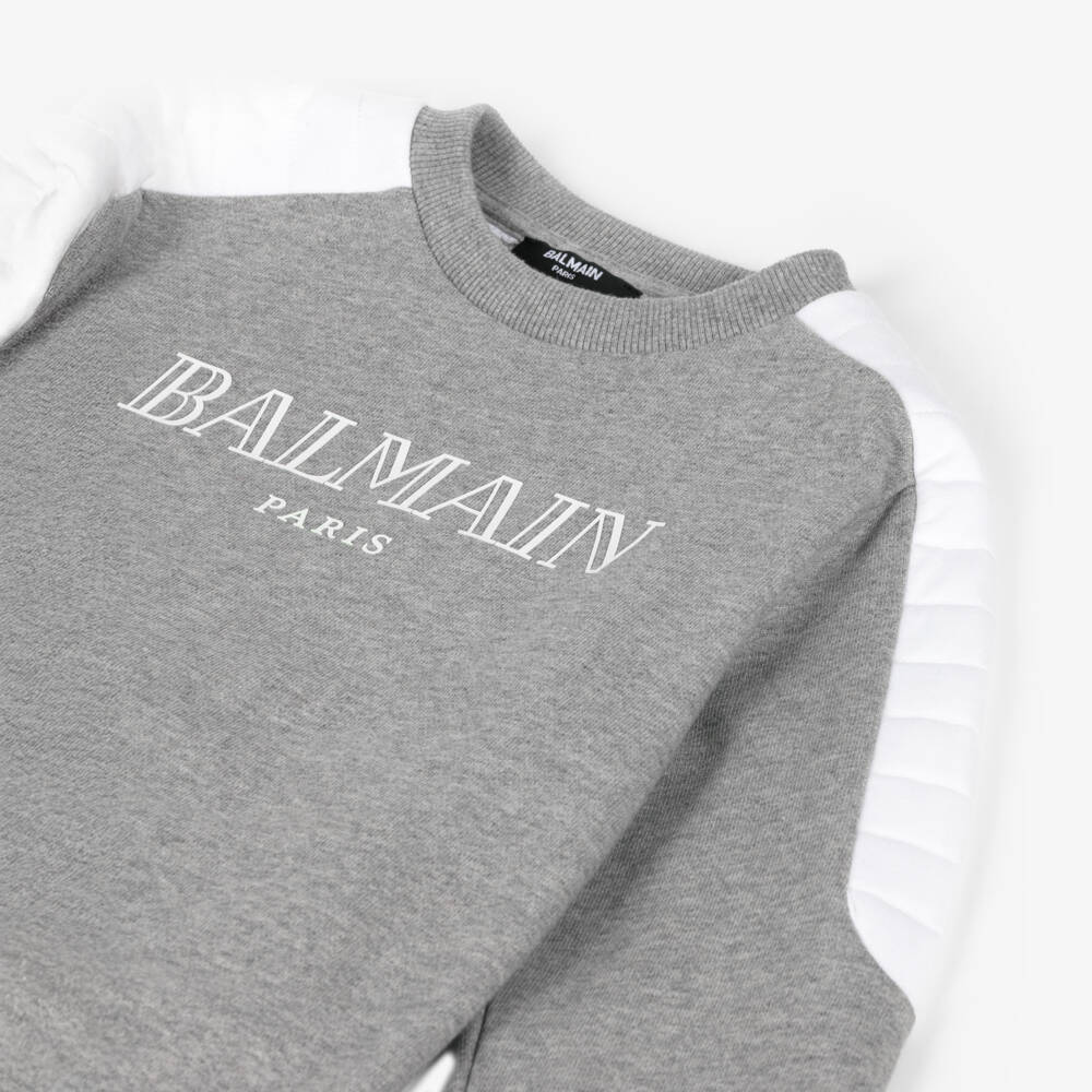 Balmain-Boys Soft Grey Cotton Jersey Top | Childrensalon Outlet