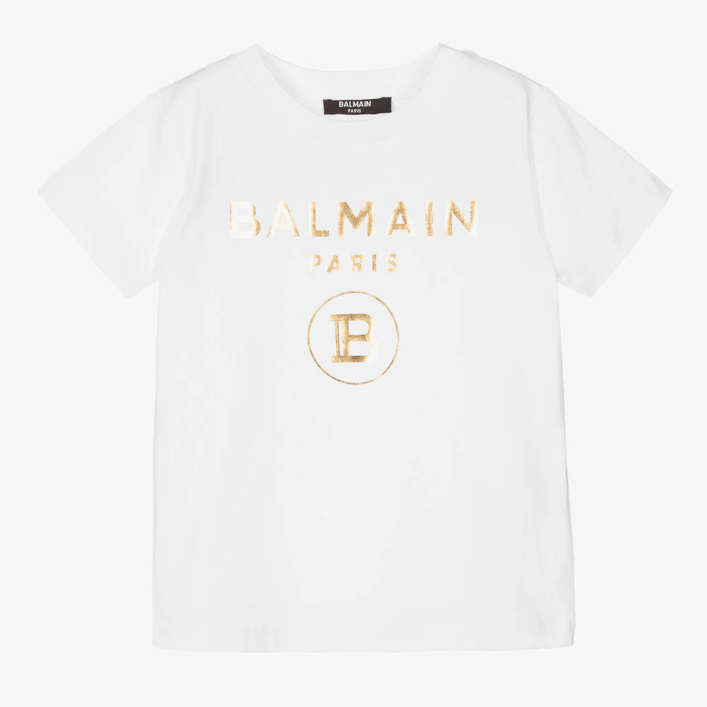 Balmain - Boys White Cotton Logo T-Shirt | Childrensalon