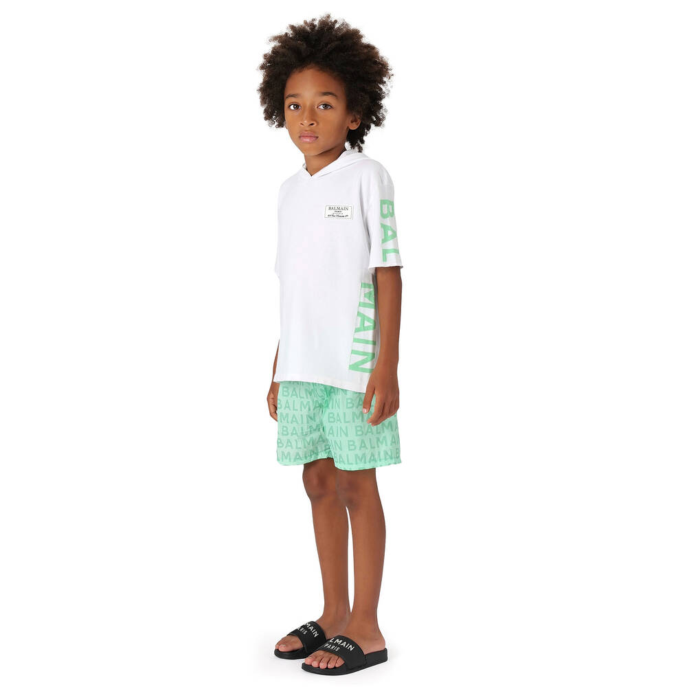 Balmain-Boys White Hooded Sweatshirt | Childrensalon Outlet