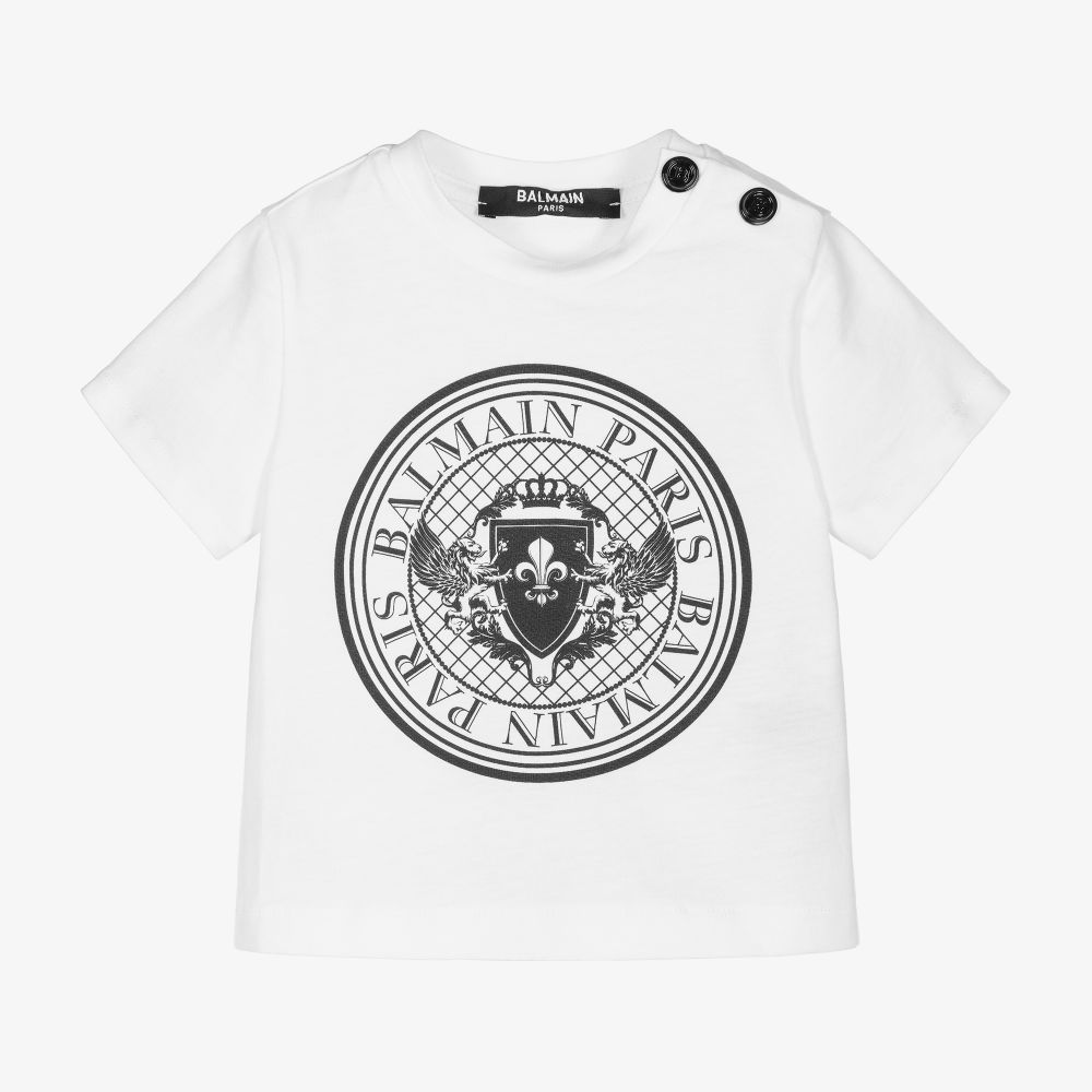 Balmain - Boys White Logo Cotton T-Shirt | Childrensalon