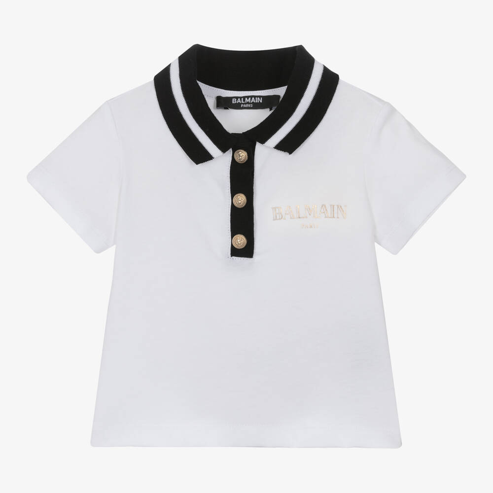 Balmain-Boys White Polo with Button Accents | Childrensalon Outlet