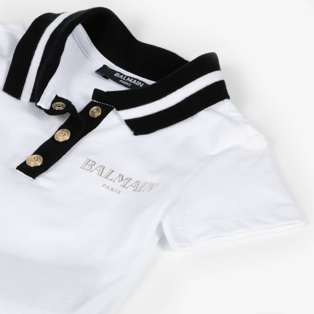 Balmain-Boys White Polo with Button Accents | Childrensalon Outlet