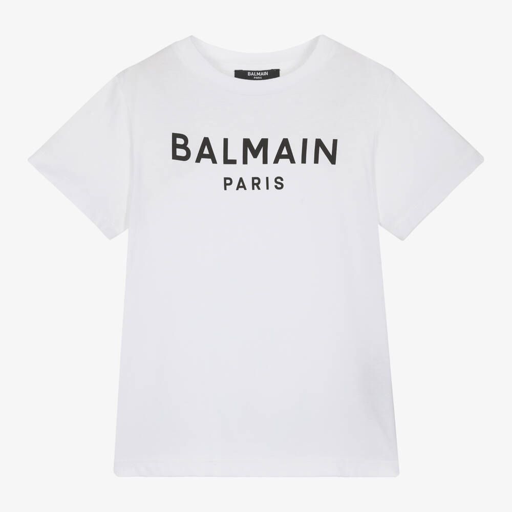 Balmain-Boys White Tee with Bold Logo | Childrensalon Outlet