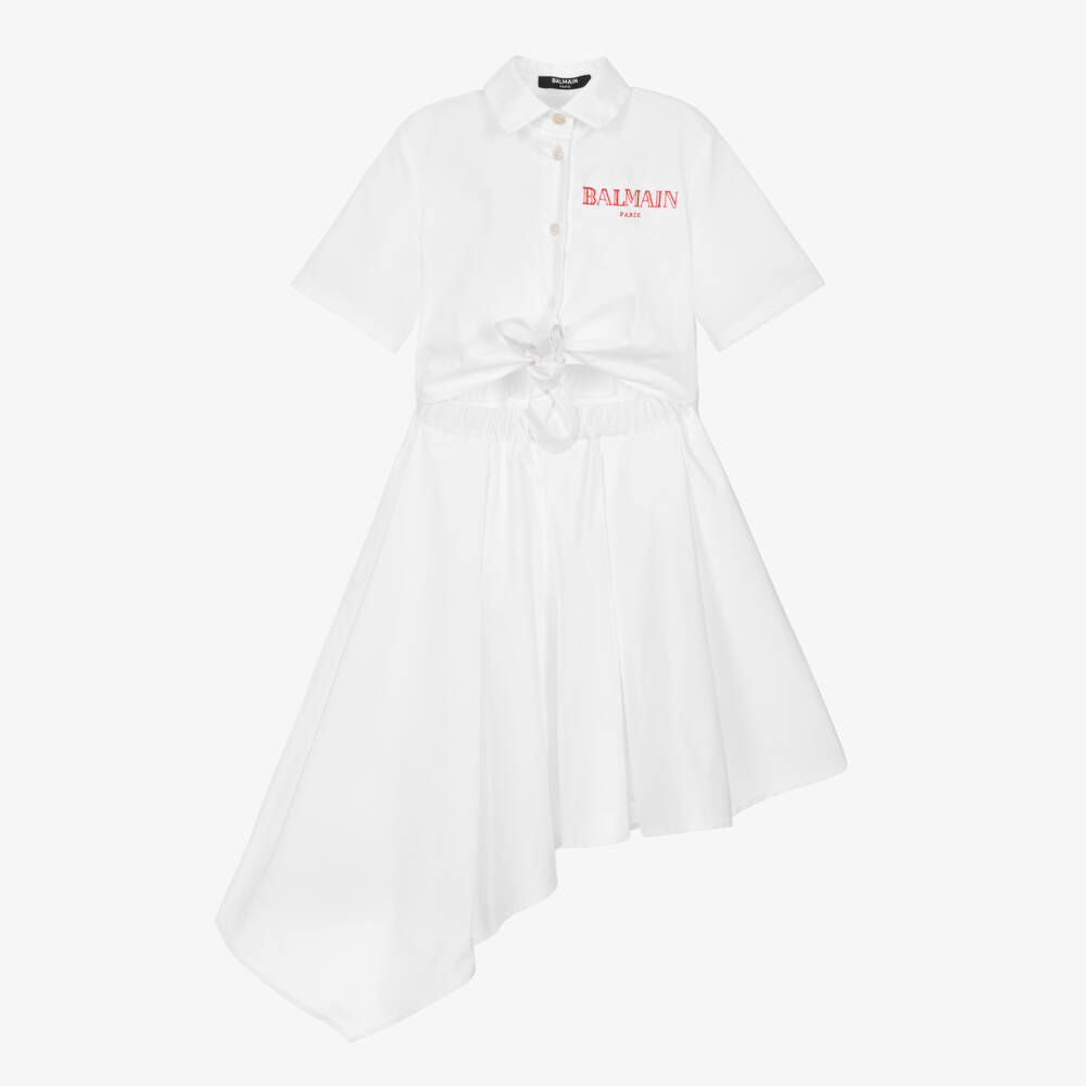 Balmain-Асимметричное белое хлопковое платье для девочек | Childrensalon Outlet