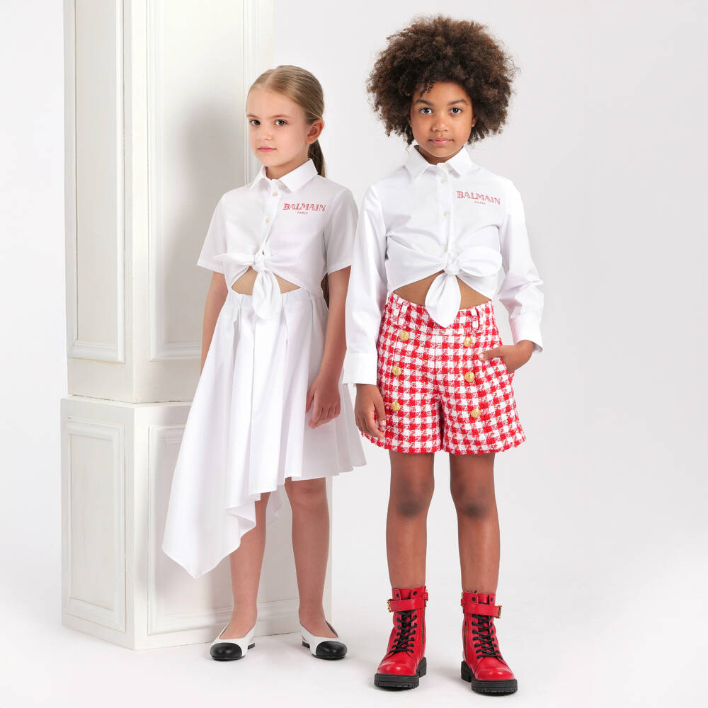 Balmain-Girls Asymmetric White Cotton Frock | Childrensalon Outlet