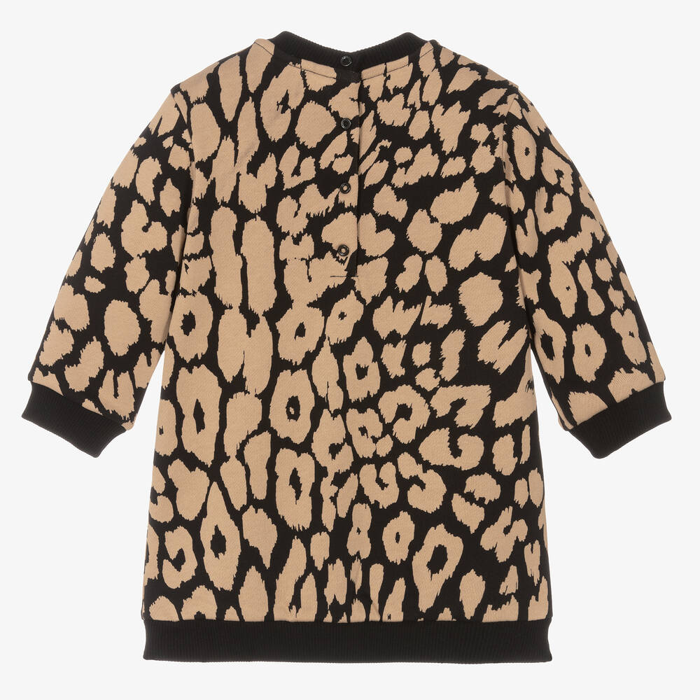 Balmain-Girls Black & Beige Cotton Leopard Dress | Childrensalon Outlet