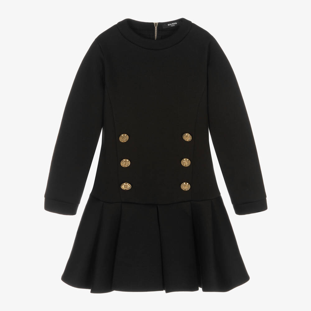 Balmain - Girls Black Cotton Jersey Dress | Childrensalon