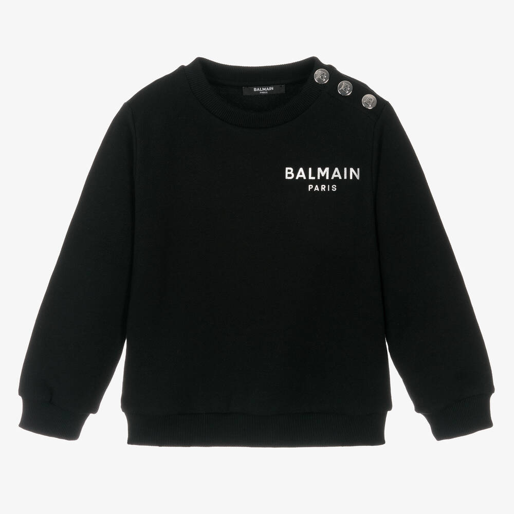 Balmain - Girls Black Cotton Jersey Sweatshirt | Childrensalon