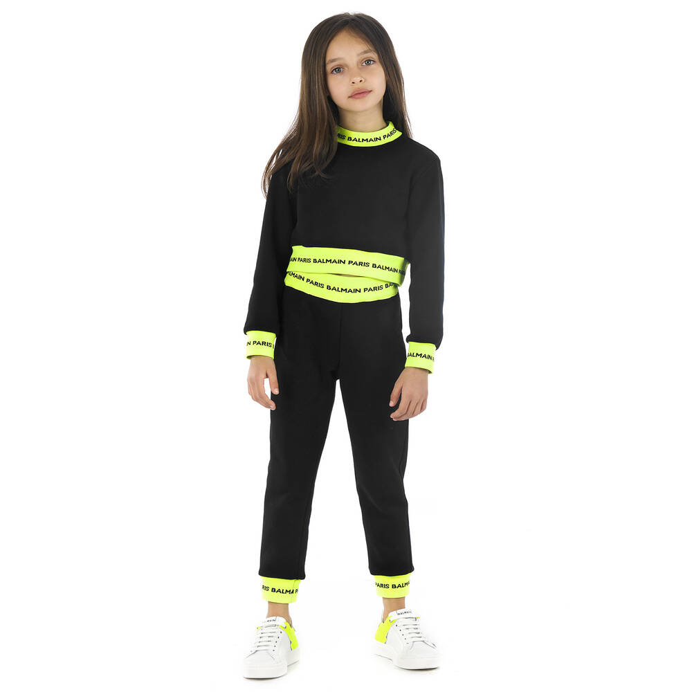 Balmain-Girls Black Cotton Joggers | Childrensalon Outlet