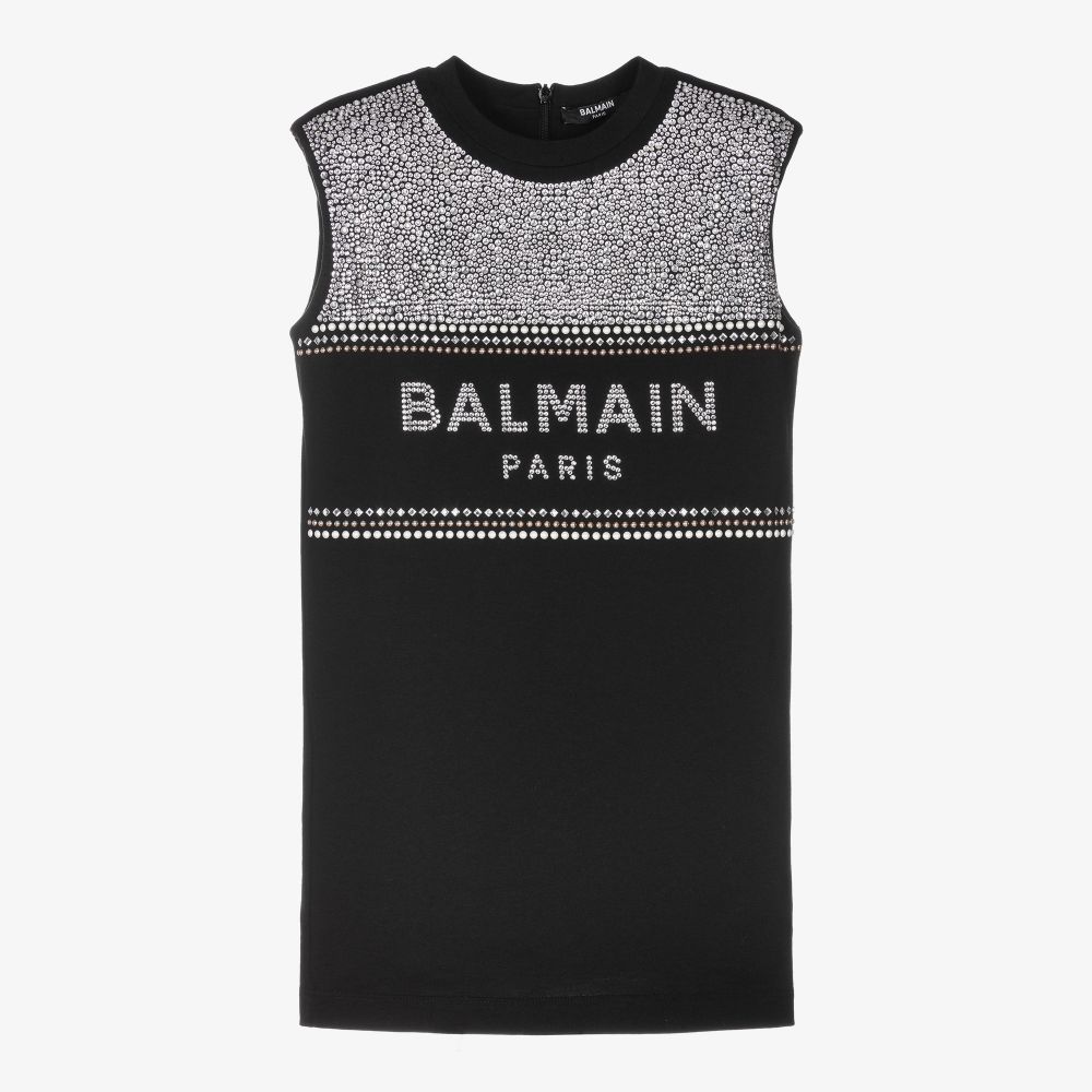 Balmain-Girls Black Cotton Logo Dress  | Childrensalon Outlet
