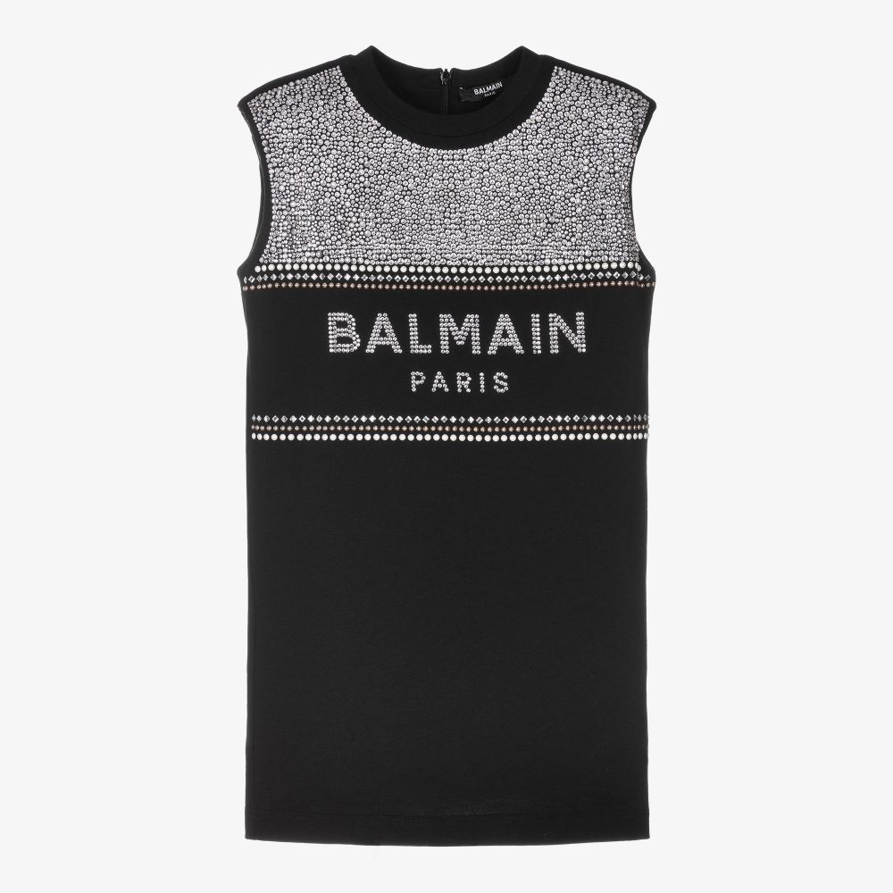 Balmain - Robe noire en coton Fille  | Childrensalon