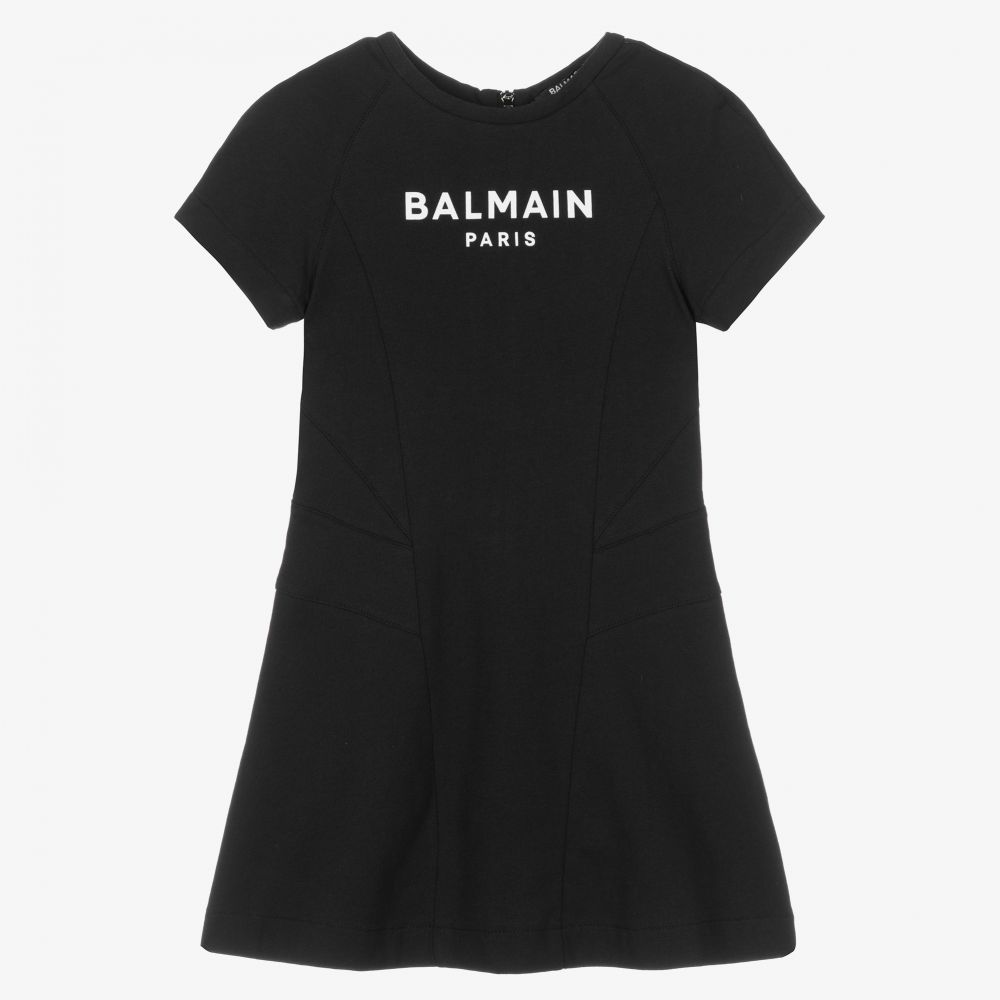 Balmain - Schwarzes Baumwollkleid für Mädchen | Childrensalon