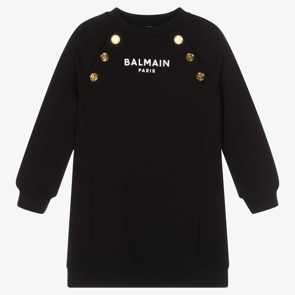 Balmain - Robe noire en coton Fille | Childrensalon