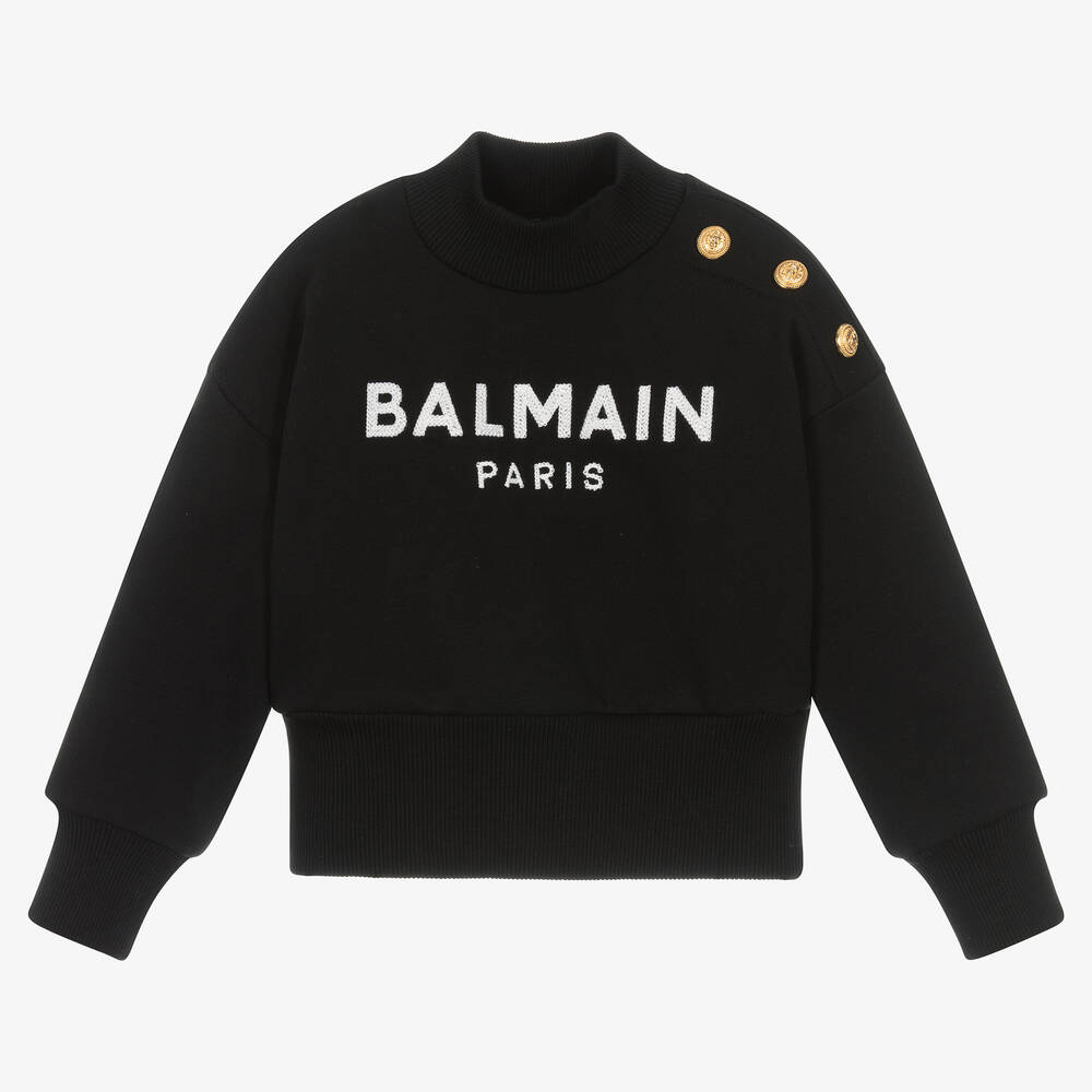 Balmain - Girls Black Cotton Sweatshirt | Childrensalon