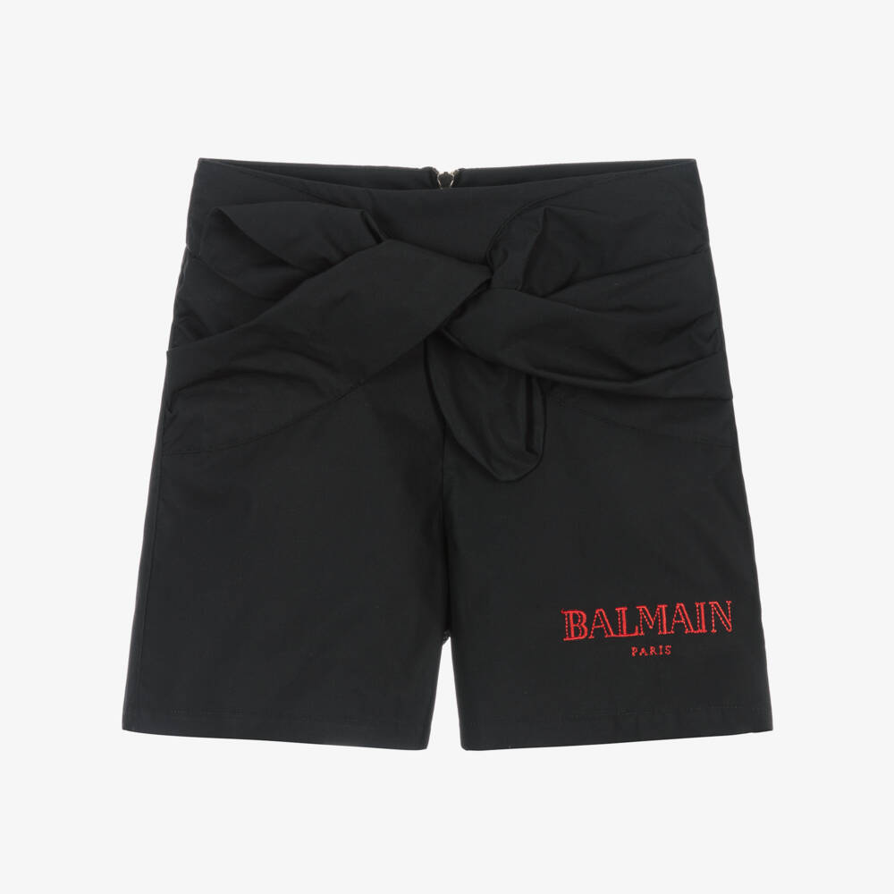 Balmain-Girls Black Cotton Tie-Front Shorts | Childrensalon Outlet