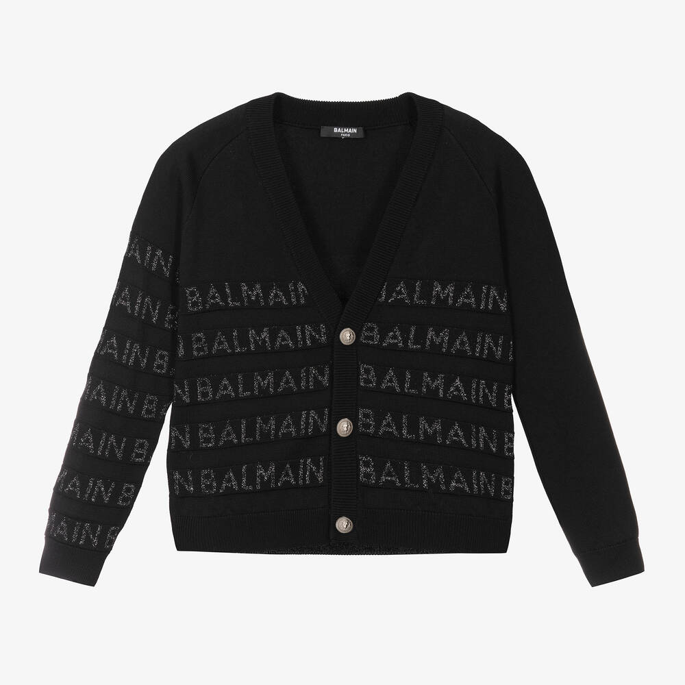 Balmain-Girls Black Cotton & Viscose Cardigan | Childrensalon Outlet