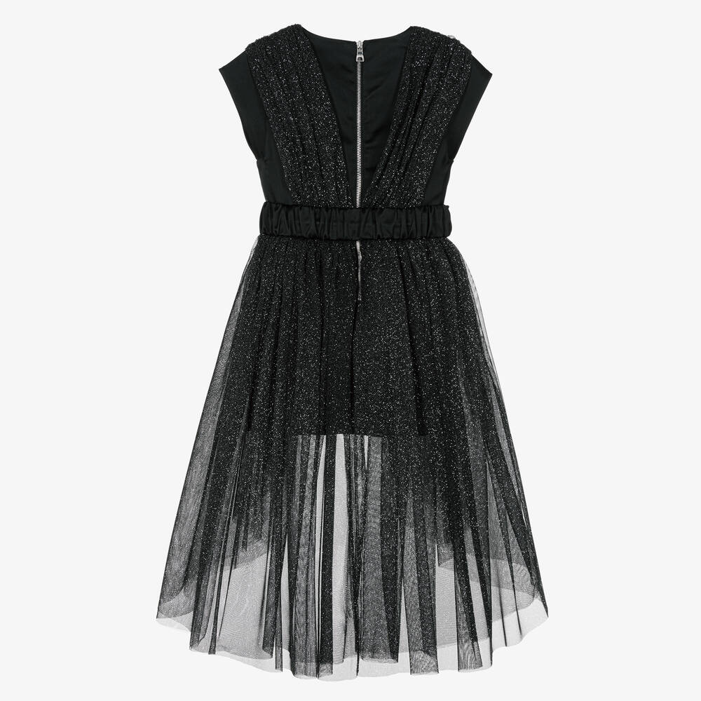 Balmain-فستان ساتان وتول غليتر لون أسود | Childrensalon Outlet