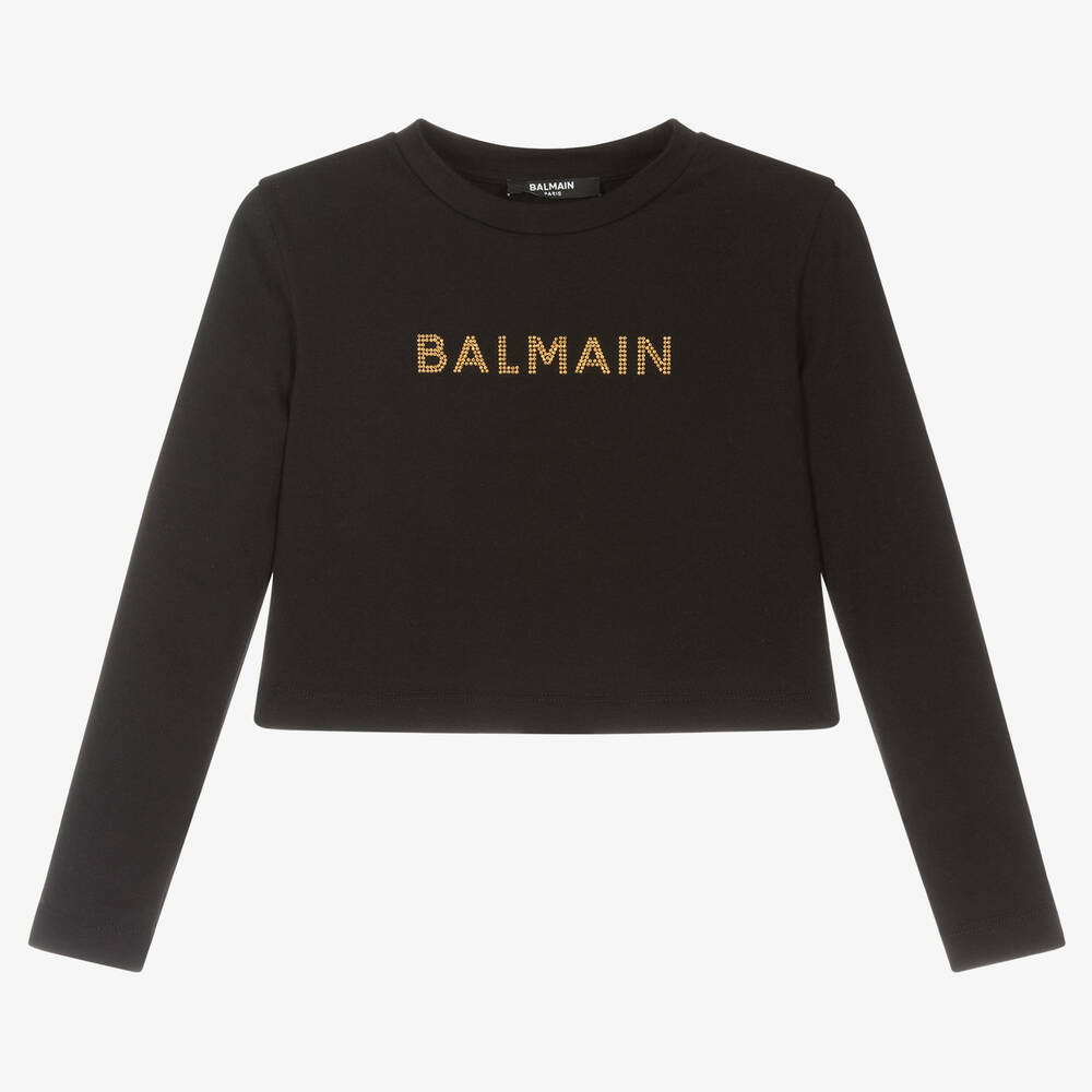 Balmain - Kurzes Baumwolloberteil schw./gold | Childrensalon