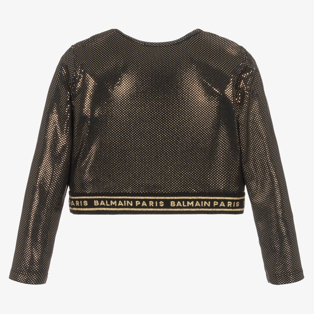 Balmain-Girls Black & Gold Glitter Crop Top | Childrensalon Outlet