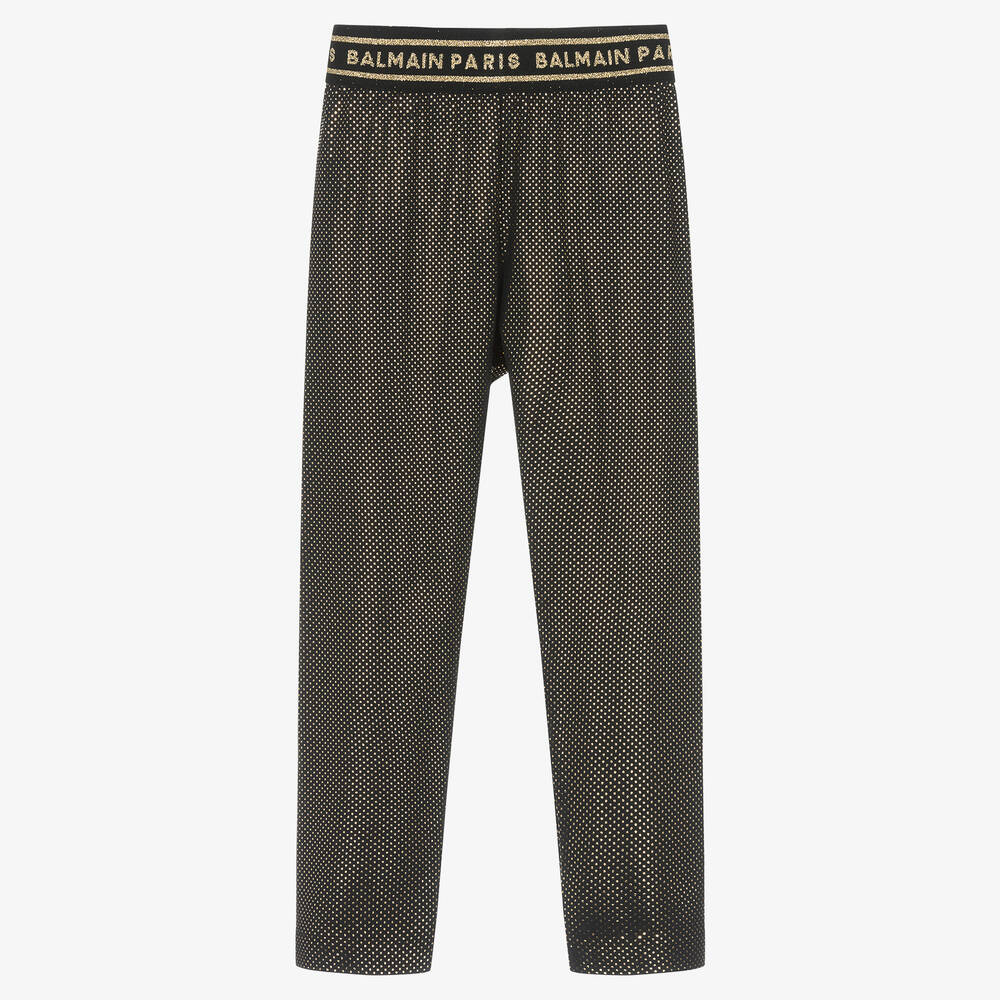 Balmain-Girls Black & Gold Leggings | Childrensalon Outlet