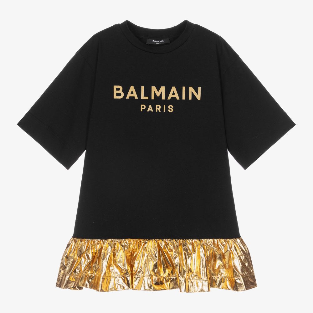 Balmain - فستان قطن لون أسود وذهبي | Childrensalon