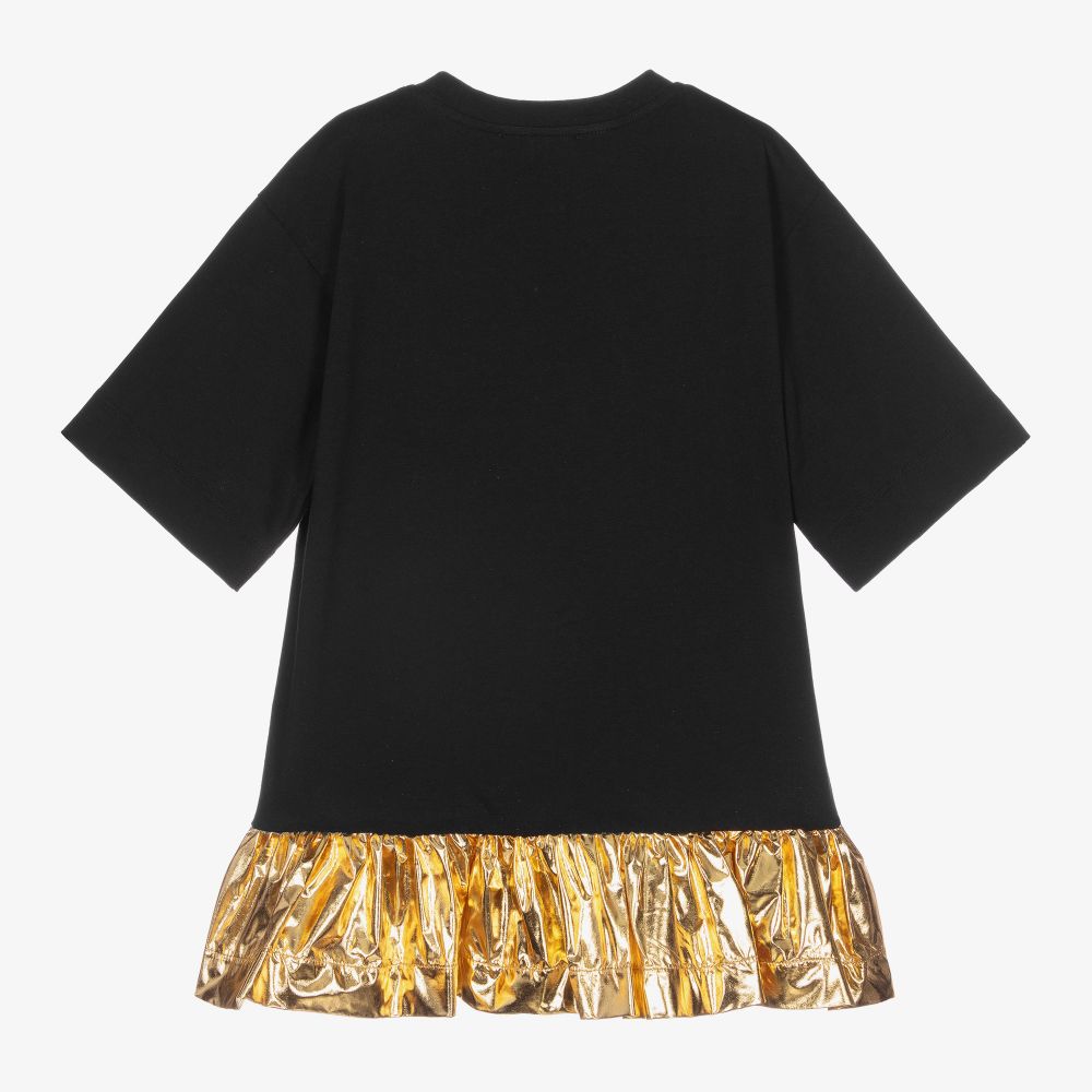 Balmain-Girls Black & Gold Logo Dress | Childrensalon Outlet