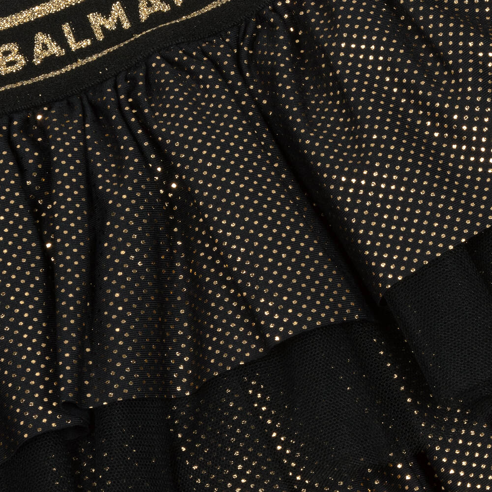 Balmain-Girls Black & Gold Ruffle Skirt | Childrensalon Outlet