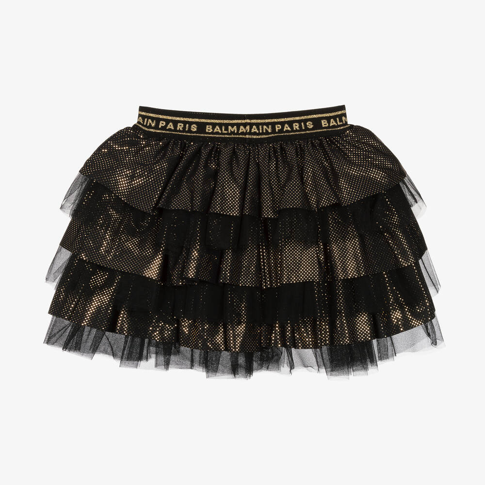 Balmain-Girls Black & Gold Ruffle Skirt | Childrensalon Outlet
