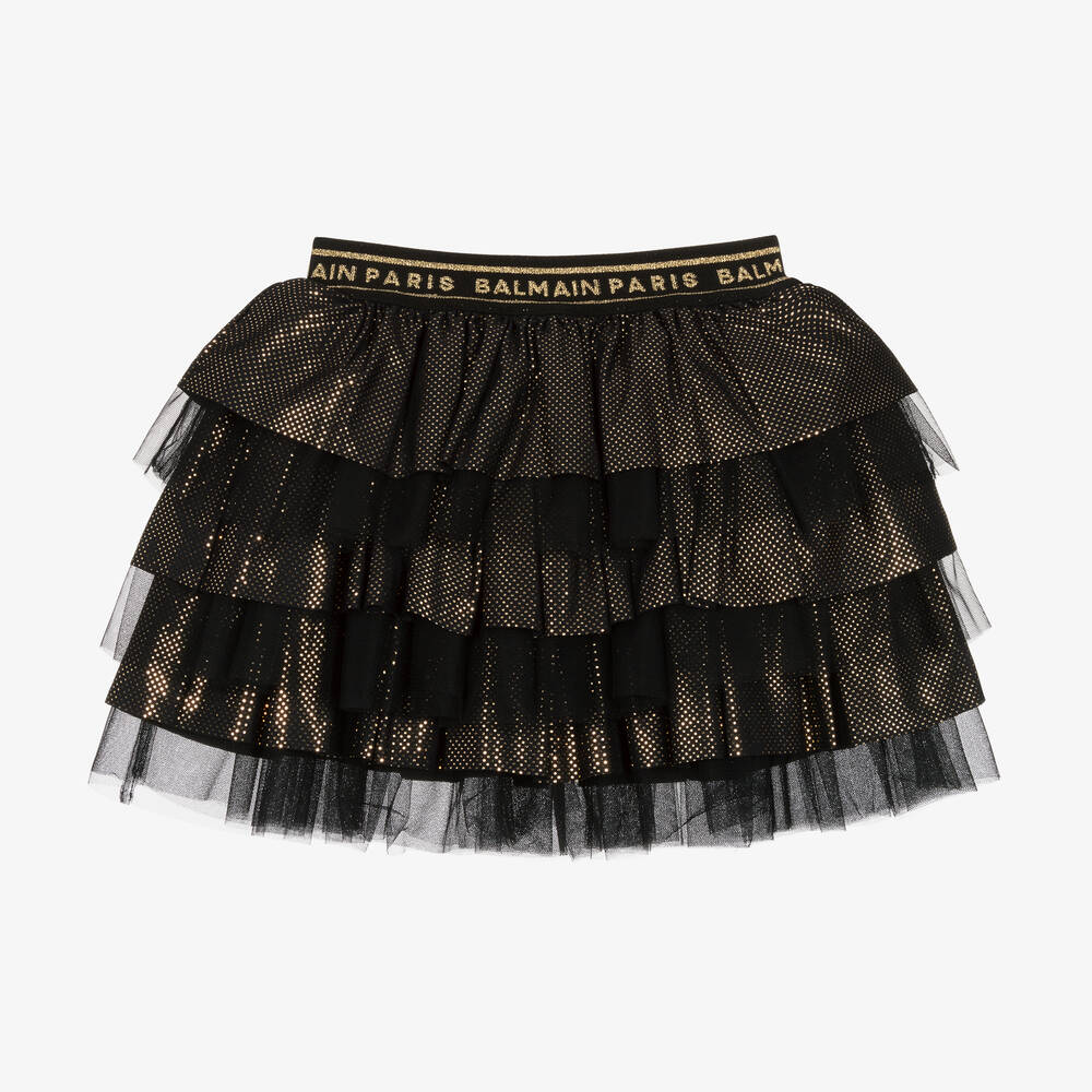 Balmain - Черно-золотистая юбка с оборками | Childrensalon